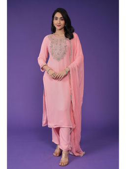 Zari Jaipur - Womens Pink Embroidery Kurta with Pant and Dupatta (Set of 3)