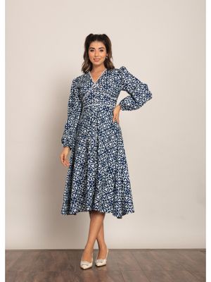 Buy Kaori By Shreya Blue And White Midi Dress Online
