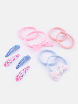 ToniQ - Kids Girls Multi-Color Floral Polka Bow Hair Clip & Rubber Band Gift Set (Set of 10)