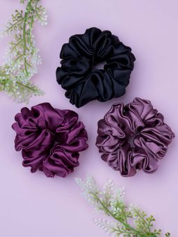 Arendelle - Pack Of 3 Black Wine Skinny Satin Scrunchies