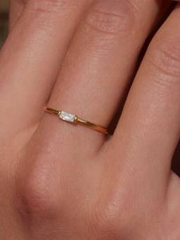 AQUASTREET - Minimal Dainty Single Zircon Ring, Size:8 18K Gold Plated Anti-Tarnish Waterproof