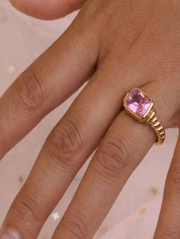 AQUASTREET - Pink Zircon Rings Statement Anti-Tarnish Waterproof 18K Gold Plated