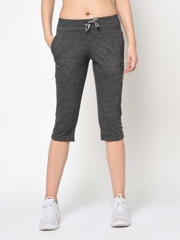 Femea - Charcoal Solid Slim Fit Capri