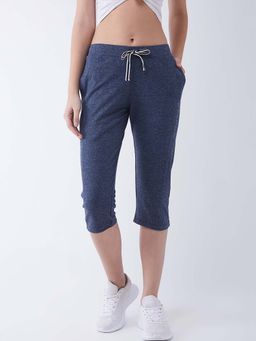 Femea - Navy Blue Solid Slim Fit Capri