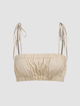 Cider - Solid Tie Shoulder Ruched Crop