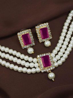 I Jewels - Gold Plated Traditional Stone Pearl Choker Necklace Jewellery Set (ML237Q)
