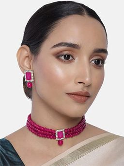 I Jewels - Gold Plated Traditional Stone Pearl Choker Necklace Jewellery Set (ML237QQ)