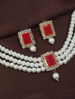 I Jewels - Gold Plated Traditional Stone Pearl Choker Necklace Jewellery Set (ML237R)