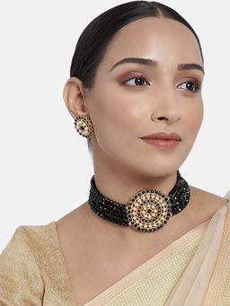 I Jewels - Gold Plated Traditional Stone Beaded Choker Necklace Jewellery Set (ML239BW)