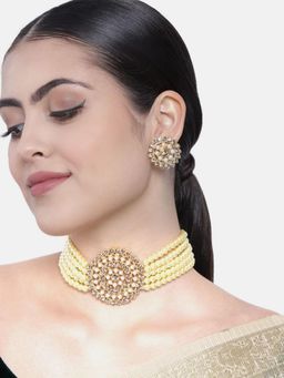 I Jewels - Gold Plated Traditional Pearl Beaded Choker Necklace Jewellery Set (ML239FL)