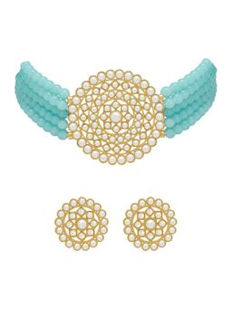 I Jewels - Gold Plated Traditional Pearl Beaded Choker Necklace Jewellery Set (ML239Sb)