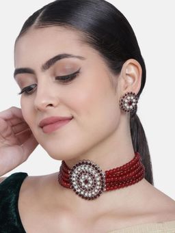 I Jewels - Gold Plated Traditional Moti Pearl Choker Necklace Jewellery Set (ML239ZM)