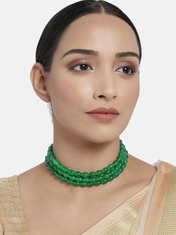 I Jewels - Gold Plated Handcrafted 3 Layer Light Weighted Emerald Pearl Choker Necklace (ML251G)