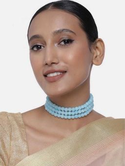 I Jewels - Gold Plated Handcrafted 3 Layer Light Weighted Pearl Choker Necklace (ML251Sb)