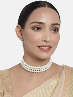 I Jewels - Gold Plated Handcrafted 3 Layer Light Weight Pearl Choker Necklace (ML251W)