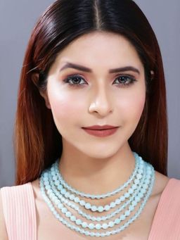 I Jewels - Gold Plated Multi Layered Beads Rani Necklace (ML288SB)