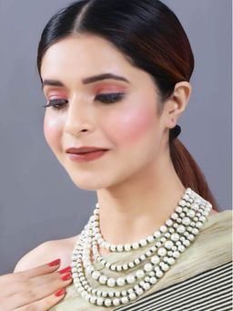 I Jewels - Gold Plated 5 Layered Pearl Beads Rani Necklace (ML290G)