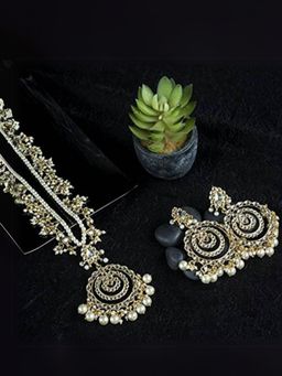 I Jewels - Gold Plated Ethnic Multi Layer Kundan Pearl Long Necklace Set For Women (ML298)