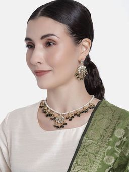 I Jewels - Gold Plated Kundan Pearl Moti Mala Necklace Jewellery Set for Women (ML302G)