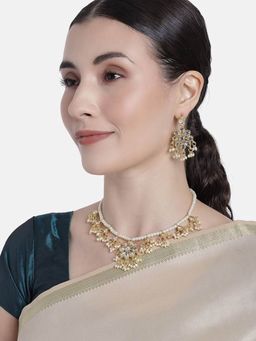 I Jewels - Gold Plated Kundan Pearl Moti Mala Necklace Jewellery Set for Women (ML302W)