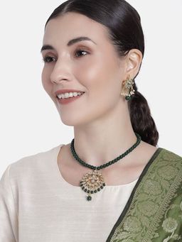 I Jewels - Gold Plated Traditional Kundan Pearl Mala Necklace Jewellery Set for Women (ML304G)