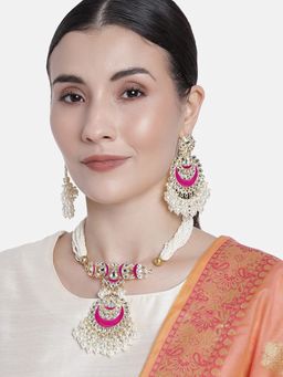 I Jewels - Gold Plated Meenakari Pearl & Kundan Choker Necklace Jewellery Set For Women (ML306)