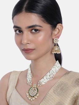 I Jewels - Gold Plated Traditional Multistrand Pearl Kundan Necklace Jewellery Set For Women (ML307G)