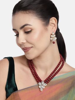 I Jewels - Gold Plated Traditional Kundan & Pearl Necklace Jewellery Set For Women (ML311M)