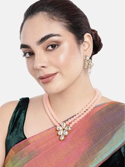 I Jewels - Gold Plated Traditional Kundan & Pearl Necklace Jewellery Set (ML311Pe)