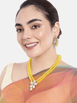 I Jewels - Gold Plated Traditional Kundan & Pearl Necklace Jewellery Set For Women (ML311Y)