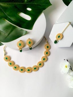 I Jewels - Traditional Pearl Necklace with Earrings & Maang Tikka Set For Women and Girls (ML329G)