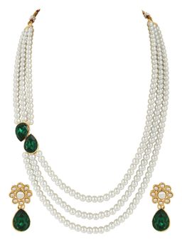 I Jewels - Gold Plated Traditional Stone Pearl Long Necklace Jewellery Set For Women (ML315G)