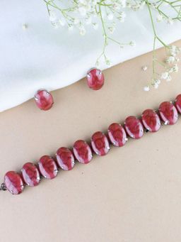 I Jewels - Glamorous Fashionable Eye-Catching Red Beaded Choker and Earrings Set for Women (ML318R)