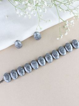 I Jewels - Glamorous Fashionable Eye-Catching Grey Beaded Choker and Earrings Set Girls (ML318Gr)