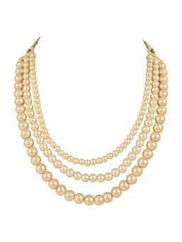 I Jewels - Gold Plated Traditional Multi Strand Long Pearl Necklace Jewellery Women (ML323FL)