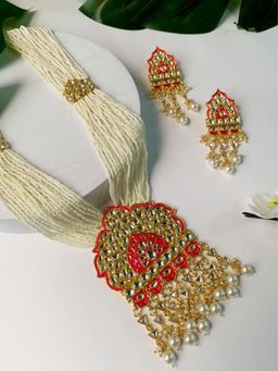 I Jewels - Gold Plated Meenakari Kundan Multi Strand Long Pearl Necklace Jewellery Set (ML326Q)