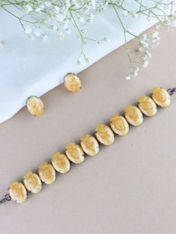 I Jewels - Glamorous Fashionable Eye-Catching Yellow Beaded Choker and Earrings Set for Women (ML318Y)