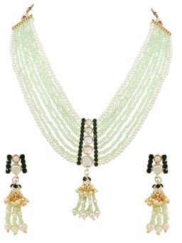 I Jewels - Gold Plated Kundan Mint Multi strands Necklace With Earrings Jewellery Set (ML322Min)
