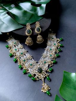 I Jewels - Multi Layered Floral Statement Choker Necklace & Jhumki Earring Set for Women (ML337G)