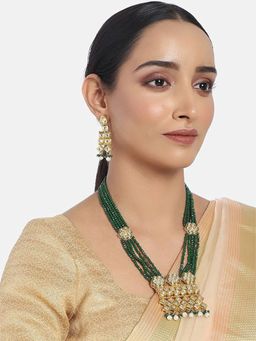 I Jewels - Gold Plated Intricately Uncut Polki Kundan Brass Necklace Jewellery Set (ML252G)