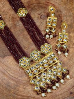 I Jewels - Gold Plated Intricately Uncut Polki Kundan Brass Necklace Jewellery Set (ML252M)