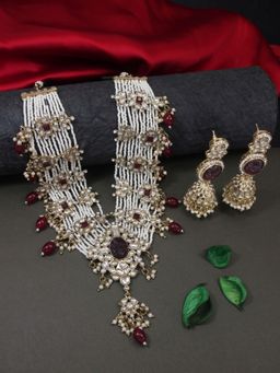 I Jewels - Multilayered Floral Statement Choker Necklace & Earrings Set for Women (ML337M)