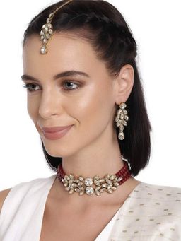 I Jewels - Gold Plated Traditional Stone Pearl Choker Necklace Jewellery Set For Women (ML285M)