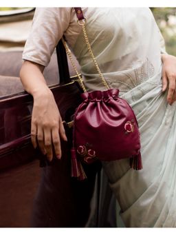 Miri - Burgundy Hand Embroidered Roses Potli Bag