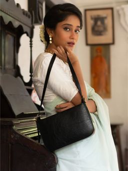 Miri - Black Handcrafted Black Baguette Bag