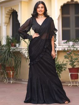 Lavanya The Label - Black Cocktail Saree with Stitched Blouse