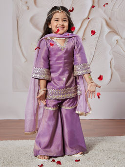 Vastramay - Lavender Embroidered Sequinned Kurta Sharara & Dupatta (Set of 3)