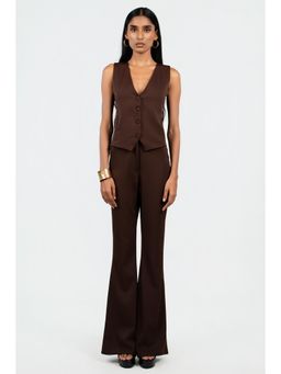 COLOR CAPITAL - Womens Brown Solid Flared Trouser