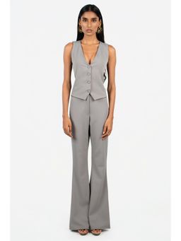 COLOR CAPITAL - Womens Grey Solid Flared Trouser