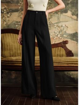BROADSTAR - Womens Black Wide Fit Pleated Korean Pant